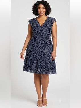 Stella & Julie Boho Artsy Dress Blue Ruffle A-line Sleeveless Women’s Size 18W